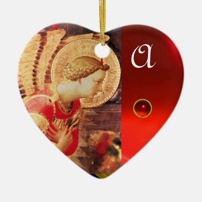 ARCHANGEL GABRIE Heart Gemstone Monogram Ceramic Ornament (Front)