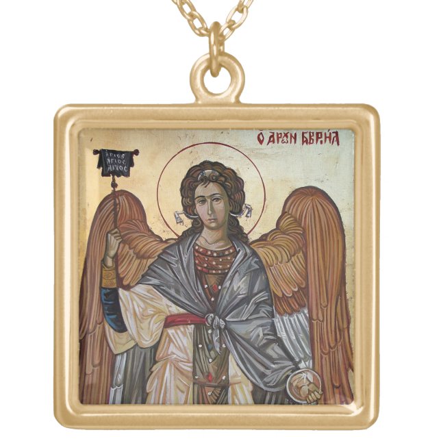 Archangel Gabriel Gold Plated Necklace (Front)