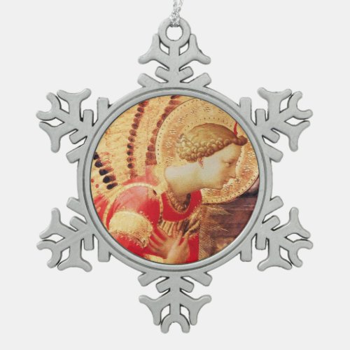 ARCHANGEL GABRIEL IN RED AND GOLD SNOWFLAKE PEWTER CHRISTMAS ORNAMENT