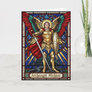 Archangel Michael - Colorful Stained Glass Angel Card