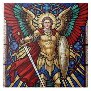 Archangel Michael - Colorful Stained Glass Angel Ceramic Tile
