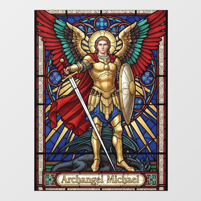Archangel Michael - Colorful Stained Glass Angel Window Cling (Sheet)