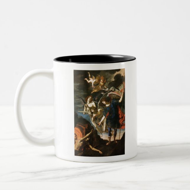 Archangel Michael Delivers Souls to Purgatory Two-Tone Coffee Mug (Left)
