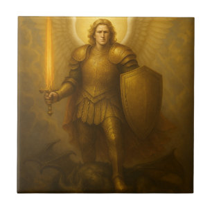 Archangel Michael – Divine Protector of Light Ceramic Tile