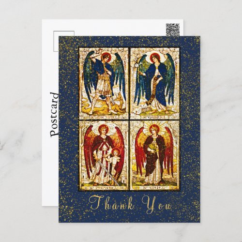 Archangel Michael Gold Glitter Navy Blue Thank You Postcard