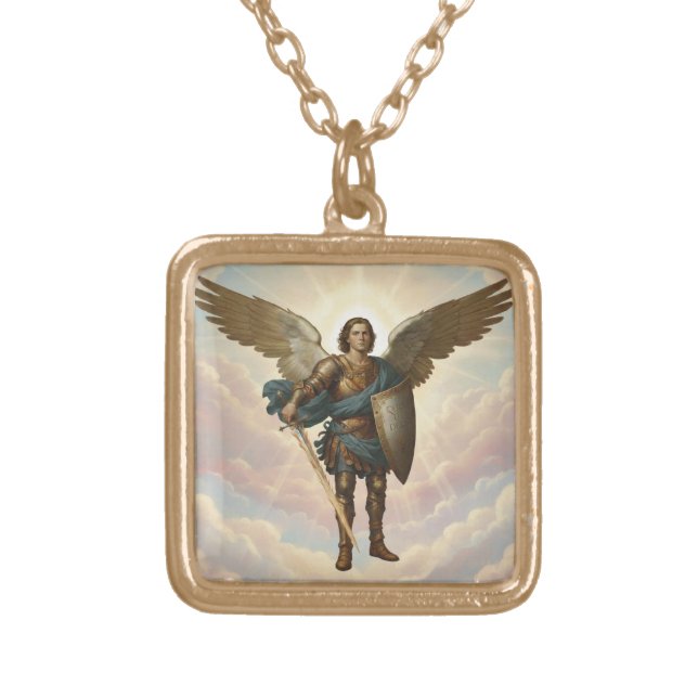 Archangel Michael Necklace Pendant Gold Medallion (Front)