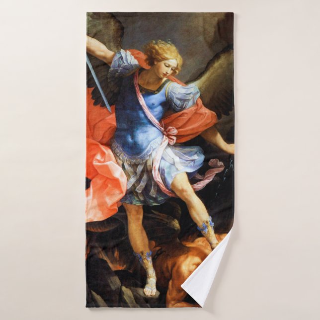 Archangel Michael tramples Satan, Guido Reni Bath Towel (Bath Towel)