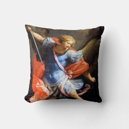 Archangel Michael tramples Satan Guido Reni Throw Pillow