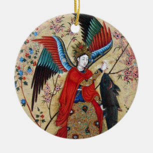 ARCHANGEL RAPHAEL AND FISH PARCHMENT CERAMIC ORNAMENT