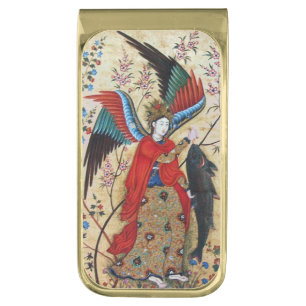 ARCHANGEL RAPHAEL AND FISH PARCHMENT GOLD FINISH MONEY CLIP