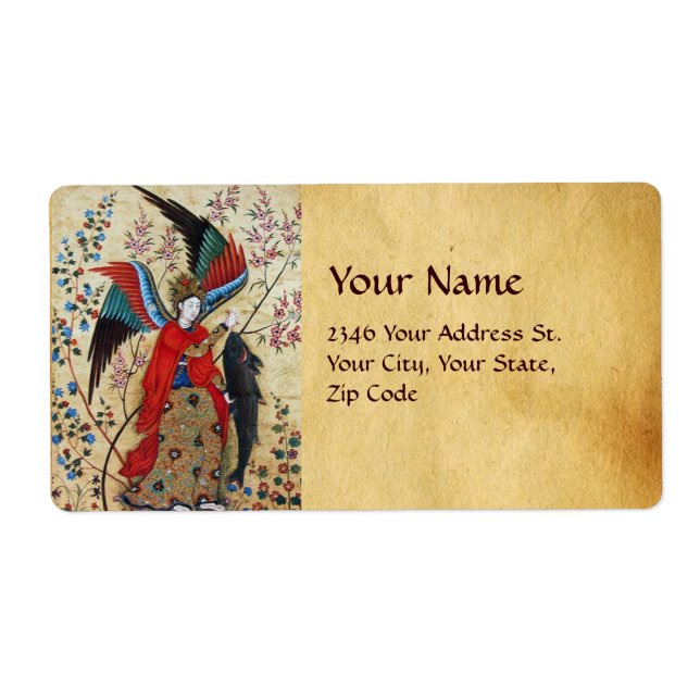 ARCHANGEL RAPHAEL AND FISH PARCHMENT LABEL (Front)