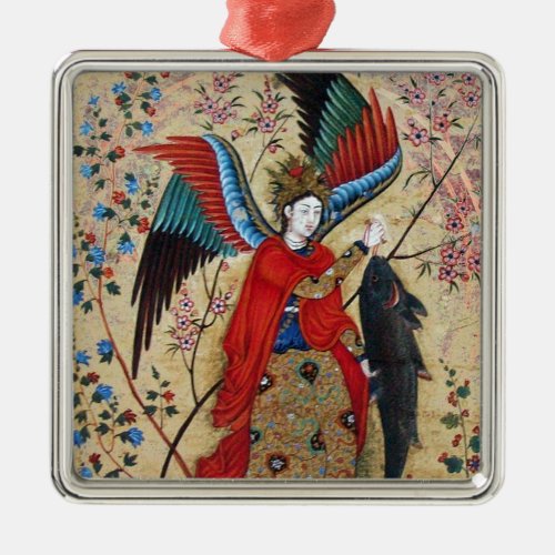 ARCHANGEL RAPHAEL AND FISH PARCHMENT METAL ORNAMENT