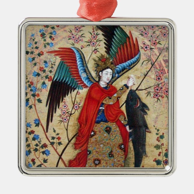 ARCHANGEL RAPHAEL AND FISH PARCHMENT METAL ORNAMENT (Front)