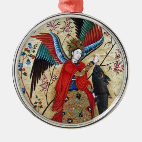 ARCHANGEL RAPHAEL AND FISH PARCHMENT METAL ORNAMENT