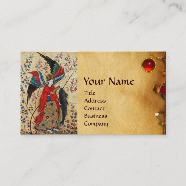 ARCHANGEL RAPHAEL AND FISH PARCHMENT MONOGRAM BUSINESS CARD (Front)