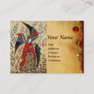 ARCHANGEL RAPHAEL AND FISH PARCHMENT MONOGRAM BUSINESS CARD