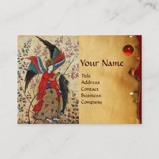 ARCHANGEL RAPHAEL AND FISH PARCHMENT MONOGRAM BUSINESS CARD (Front)