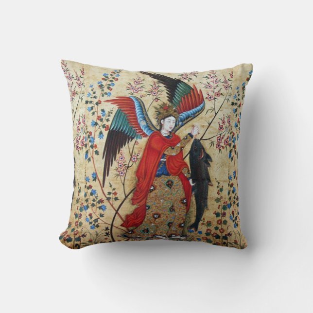 ARCHANGEL RAPHAEL AND FISH PARCHMENT THROW PILLOW (Front)
