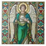 Archangel Raphael - Angel Raphael Ceramic Tile<br><div class="desc">"st archangel raphael saint",  "patron arcangel angel icon",  "spiritual bible vintage picture image",  "christian prayer en la biblia",  "holy sacred christianity religion",  "orthodox religious priest pope bishop",  "roman catholic church guardian father",  "multicolor multicolored spiritual healer",  "healing colorful stained glass"</div>