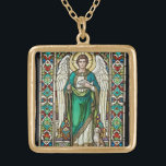 Archangel Raphael - Angel Raphael Gold Plated Necklace<br><div class="desc">"st archangel raphael saint",  "patron arcangel angel icon",  "spiritual bible vintage picture image",  "christian prayer en la biblia",  "holy sacred christianity religion",  "orthodox religious priest pope bishop",  "roman catholic church guardian father",  "multicolor multicolored spiritual healer",  "healing colorful stained glass"</div>