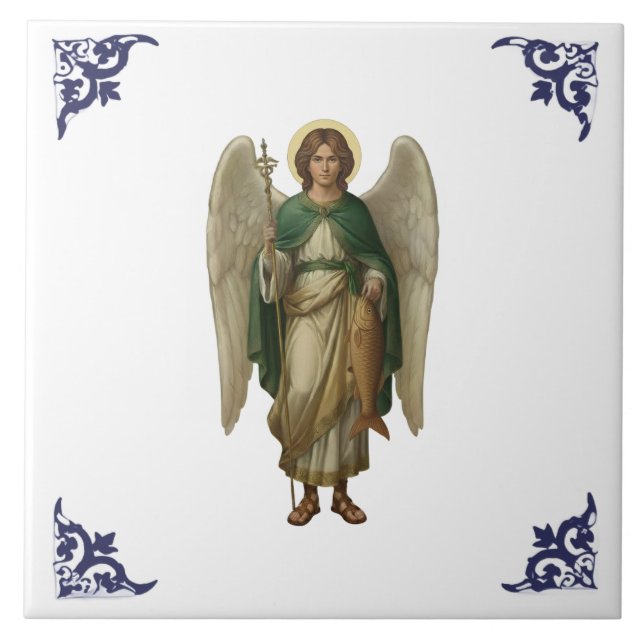 Archangel Raphael Angel Religious Art Ceramic Tile (Front)