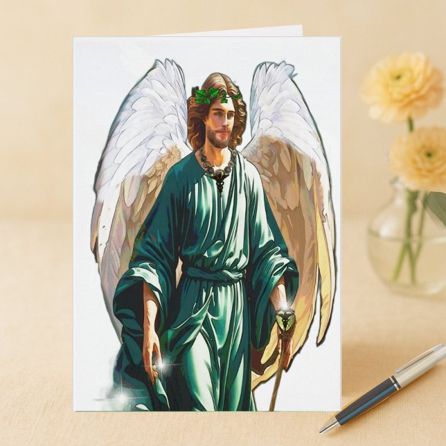 Archangel Raphael Angel Saint Healing Art Card (Archangel Saint Raphael healer healing angel nature travelers art prayer note card greeting cards)