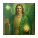 Archangel Raphael – Divine Healer of Light   Ceramic Tile<br><div class="desc">Invite the healing presence of Archangel Raphael into your space with this majestic and luminous depiction of the Archangel of Healing. Clad in flowing emerald and gold robes, Raphael radiates serenity and divine power. His emerald green eyes reflect profound compassion, while his glowing, iridescent wings and soft halo of green...</div>