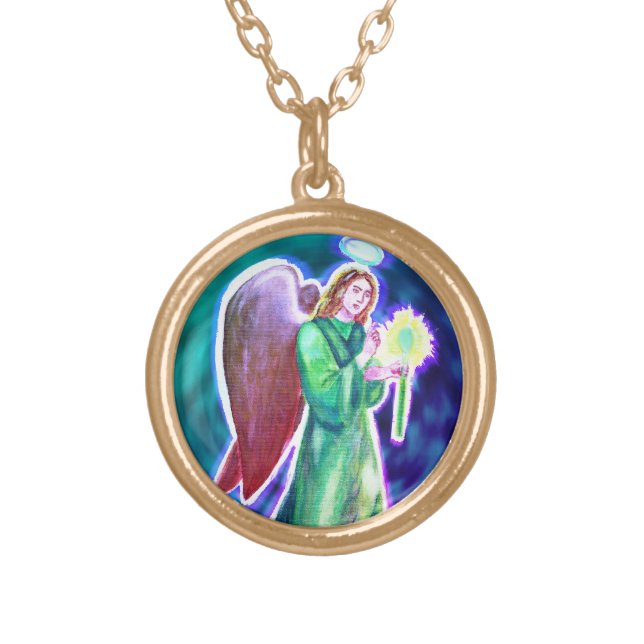 Archangel Raphael Gold Finish Necklace (small) (Front)