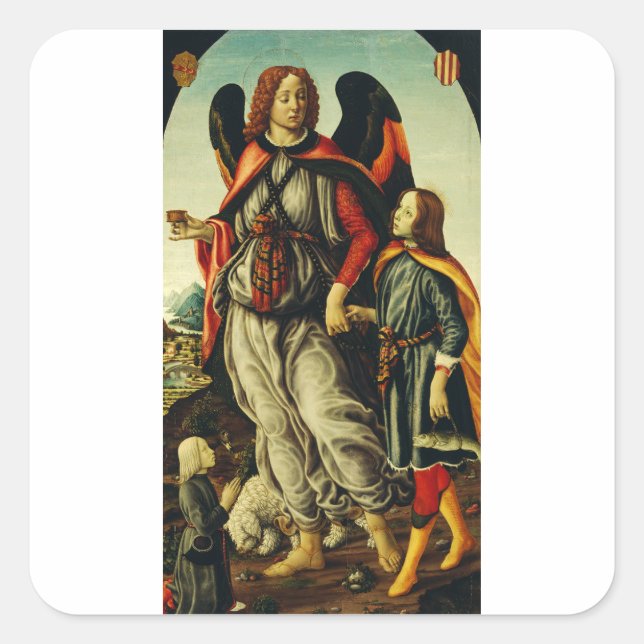 Archangel Raphael with young man Tobias Square Sticker (Front)