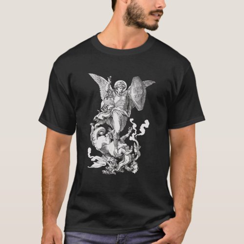 Archangel Saint Michael Fighting The Dragon Cathol T_Shirt