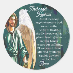 Archangel Saint Raphael Healing Angel Prayer Classic Round Sticker