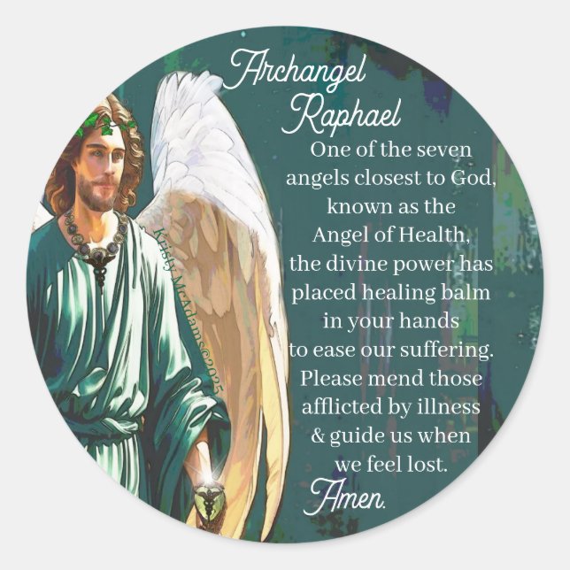 Archangel Saint Raphael Healing Angel Prayer Classic Round Sticker (Front)