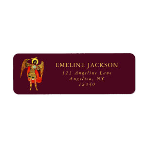 Archangel St Michael Guardian Angel Burgundy Gold Label