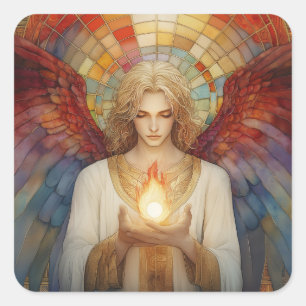 Archangel Uriel The Flame of God Rainbow Mosaic Square Sticker