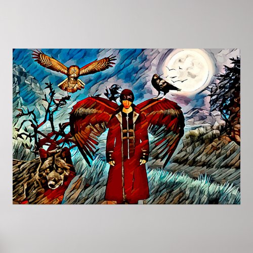 Archangel Vincent Wolf Owl Crow Abstract fantasy Poster
