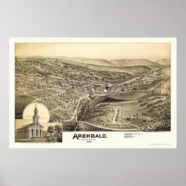 Archbald, PA Panoramic Map - 1892 Poster (Front)