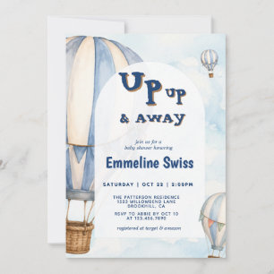 ArchBlue Hot Air Balloon Up Up & Away Baby Shower Invitation