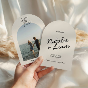 Arched Black Cream Whimsical Retro Photo Wedding Save The Date