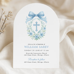 Arched Blue Baptism Invitation for Baby Boy