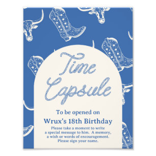 Arched Blue Cow Cowboy Boots Time Capsule Sign