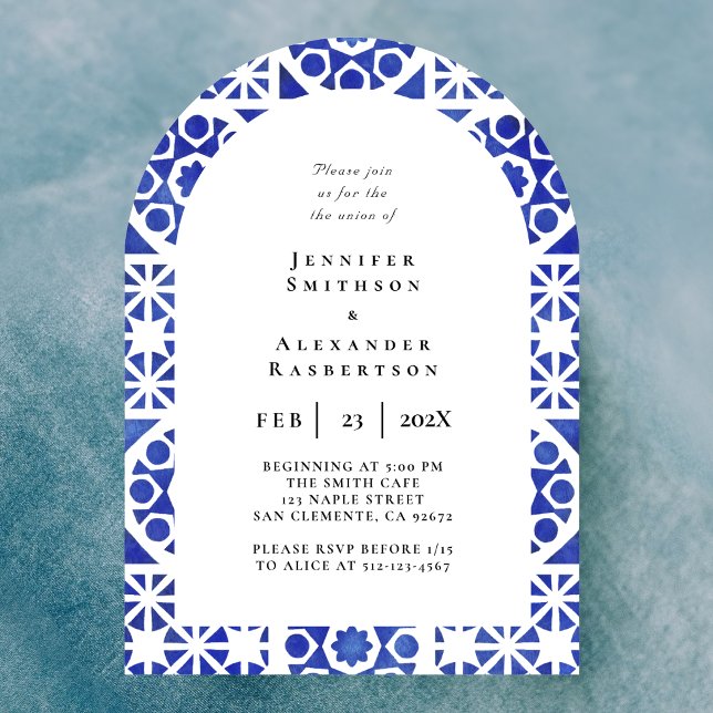 Arched Blue Tile Wedding Invitation (Creator Uploaded)