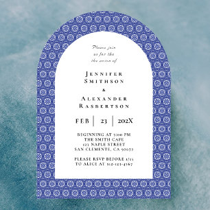 Arched Blue Tile Wedding Invitation