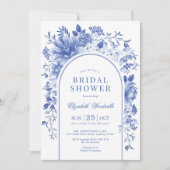 Arched Blue White Floral Chinoiserie Bridal Shower Invitation (Front)