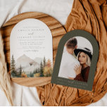 Arched Boho Watercolor Mountain Wedding Invitation<br><div class="desc">This is a mountain wedding invitation featuring a beautiful watercolor fall mountain scene and an elegant font pairing. Edit all wording and all colors except for the color of the watercolor mountain scene. The color of the evergreen drop is not editable. // For matching items, please visit the "SAWYER" collection...</div>