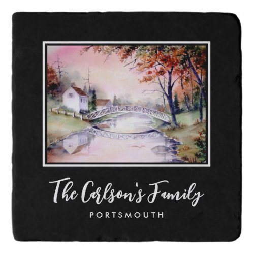 Arched Bridge Maine Autumn Watercolor Painting Cer Trivet