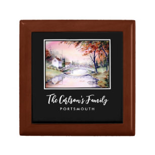 Arched Bridge Maine Autumn Watercolor Painting Gift Box