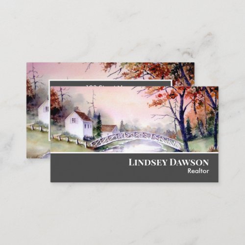 Arched Bridge New England Landscape Watercolor Business Card