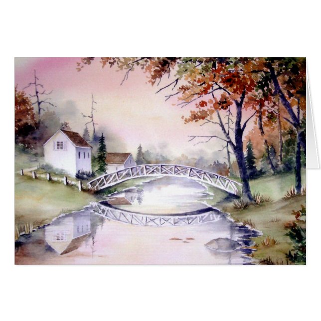 Arched Bridge New England Watercolor Painting (Front Horizontal)