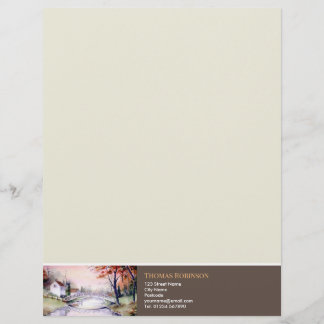 Arched Bridge New England Watercolor Painting Letterhead