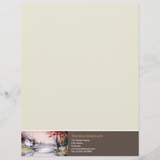 Arched Bridge New England Watercolor Painting Letterhead (Front)
